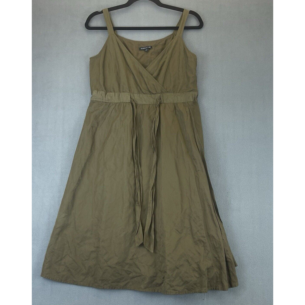 Eileen Fisher Dress Womens 6 Olivine Olive Green Steel Satin Empire Waist Tie - Picture 7 of 12